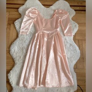 VINTAGE 80's Princess Pink Sweetheart Dress Barbie Puff Sleeve Satin L Womens